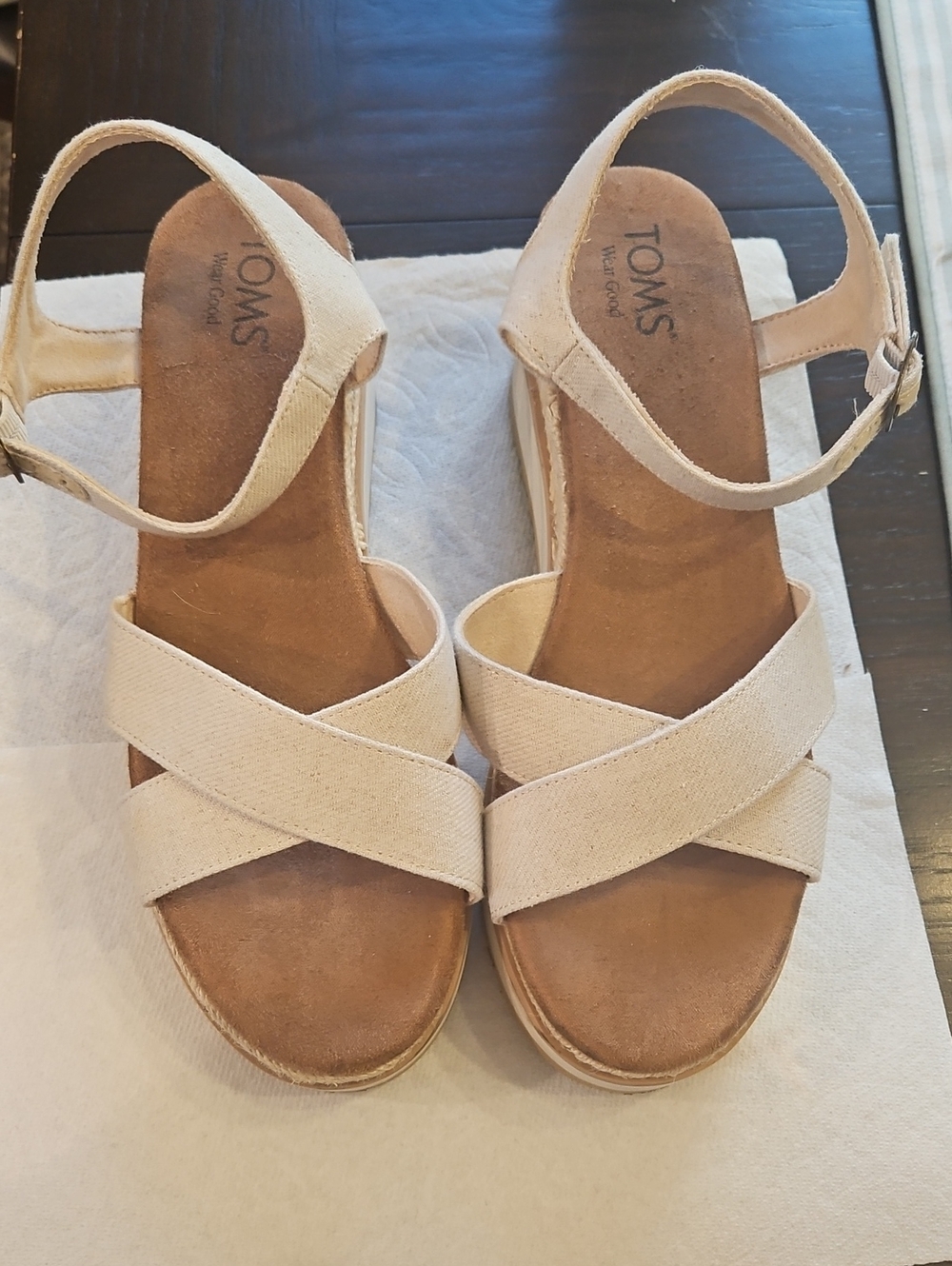 TOMS Women's Cream Crossband Ankle-Strap Sandals